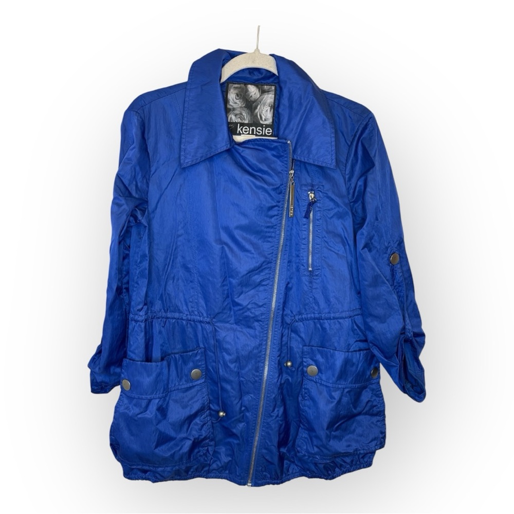 Kensie Blue Utility Rain Jacket Lightweight Water Resistant Utility Medium